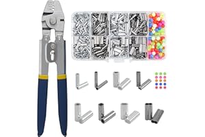 FUSIGO Fishing Crimping Tool Kit Stainless Steel Crimp Pliers Wire Rope Crimping Tool + 590pcs Crimp Sleeves Beads Kit,8 Crimping Sizes