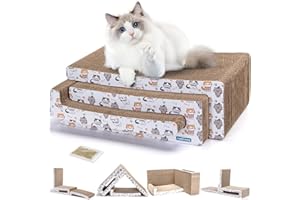 Cat Scratcher, Nobleza 3 in 1 Reversible Cardboard Cat Scratching Board, Recyclable Corrugated Catnip Cat Scratch Pad with 4 Assembly Modes for Indoor Cats Kitten Resting Playing, 3PCS
