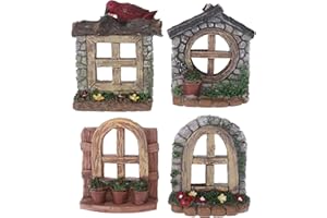 GANAZONO 4pcs Fairy Garden Door Windows Miniatures Fairy Resin Door Resin Gnome Door Window Mini Bench Door Statue Ornaments DIY Garden Dollhouse for Home Shop Random Color