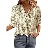 Dokotoo Blouses for Women Dressy Casual Short Sleeve Shirts Bow Tie Neck Work Tops Business Casual Outfits