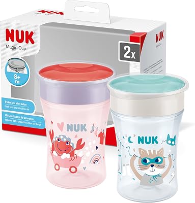 Magic Cup vaso antiderrame bebe | Borde a prueba de derrames de 360° | +8 meses | Sin BPA | 230 ml | Cangrejo (morado) | 2 unidades