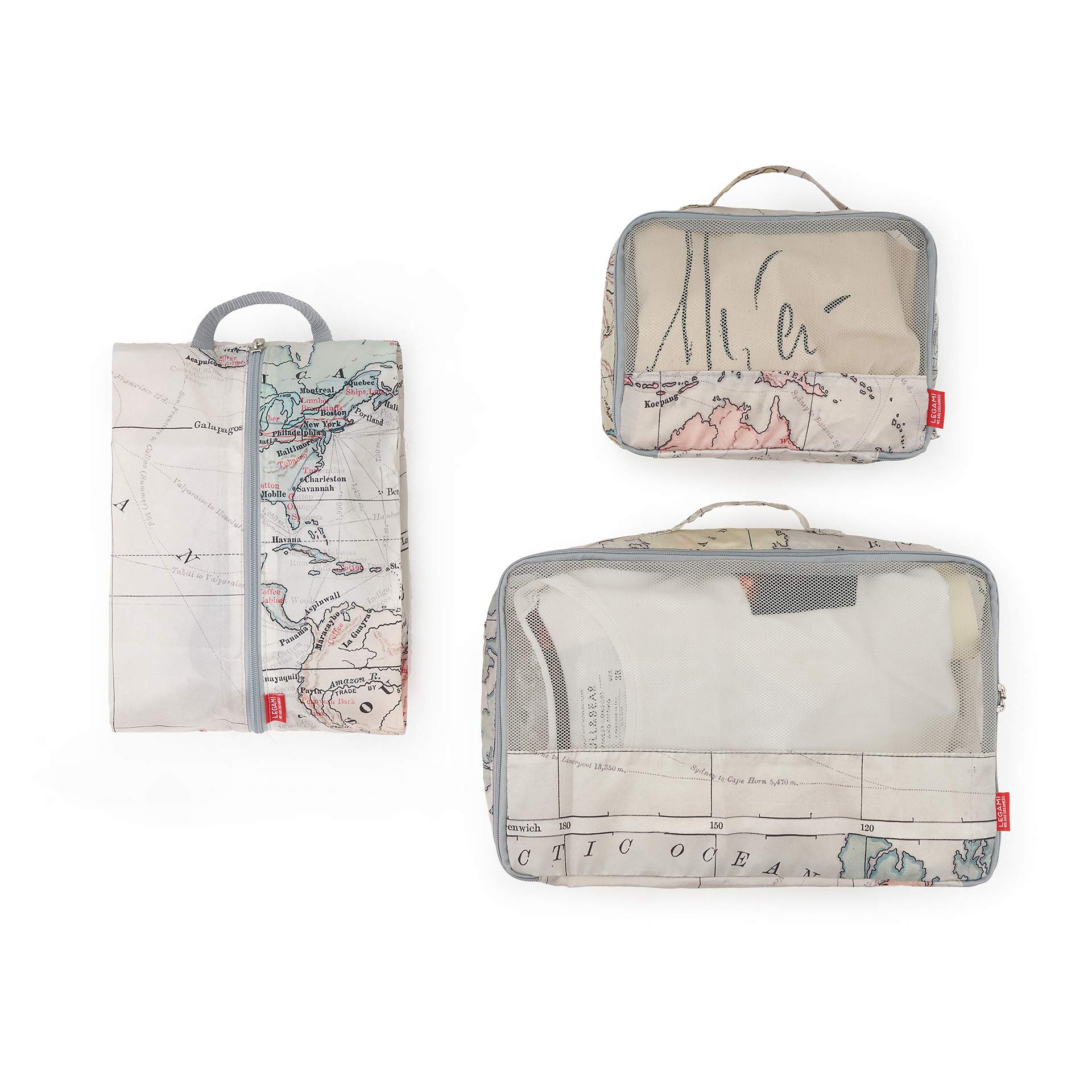 Legami - Travel Organiser - Set of 3 Travel Envelopes - Map Print