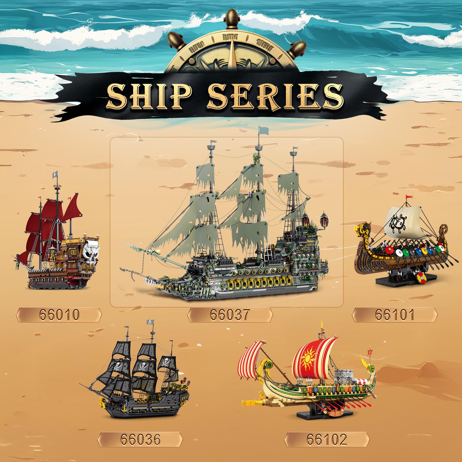 Reobrix Piratenschiff Technik Klemmbausteine,66037 Fliegenden Holländers Piratenschiff Bausteine, groß Segelschiff Spielzeug Modell für Erwachsene und Jugendliche (5865 Stück) 7