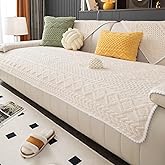 MDSASFD Geometric Jacquard Plush Warm Sofa Couch Cover, Soft Funny Fuzzy Couch Covers, Non Slip Sectional Sofa Slipcover, Cozy Washable Furniture Protector for Kids, Pets (Beige White, 28"x 28")