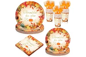 Vesici Friendsgiving Party Supplies Set Serves 25,Girly Friendsgiving Party Decorations Include Paper Plates Cups Napkins Thanful for You B Tableware Thanksgiving Decorations