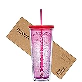 bzyoo SIP 24oz (710ml) Double Wall Plastic Tumbler with Lid and Straw Cold Drink Travel Mug Reusable Party Cup Perfect for Office Ice Coffee or Tea and Gift Color: Pink & Purple