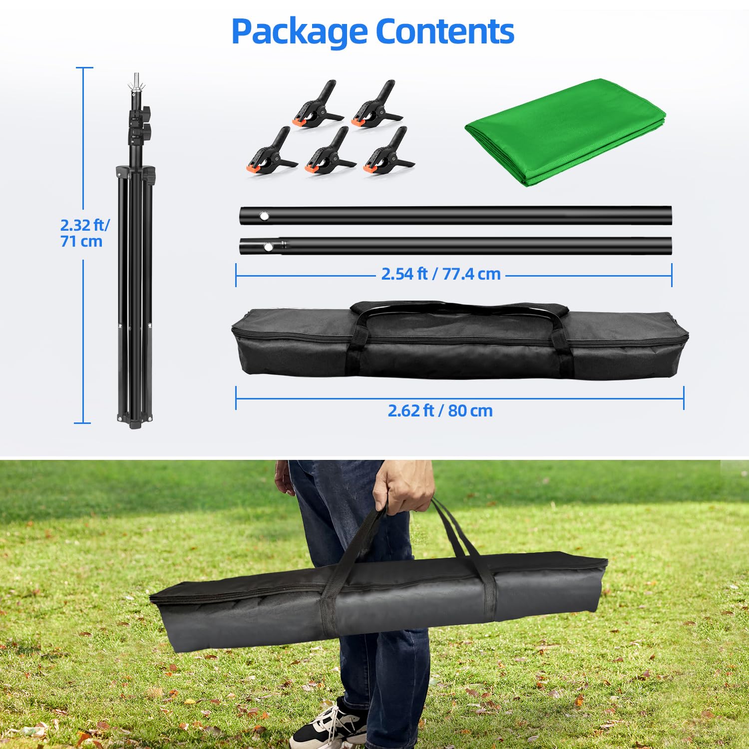 7x5 ft Green Screen Stand Kit, HEMMOTOP 6.5x5 ft Green Screen Backdrop with Stand for Streaming, Gaming, Zoom, Portable Greenscreen Background Kit with Clips & Carrying Case