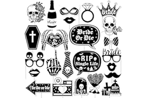 Fangleland 24Pcs Bride Or Die Photo Booth Props, Black Rip Single Life Selfie Props Bachelorette Decorations, Halloween Brida