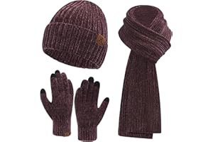 AQOTHES Womens Winter Knit Warm Hat Beanie Long Scarf Touch Screen Gloves Set Skull Caps Neck Scarves for Women
