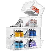 Attelite Shoe Box Organizer,Set of 6,Stackable Plastic Shoe Box with Clear Door, Shoe Storage Box Containers,For Display Sneakers,Easy Assembly,Fit up to US Size 12(13.4”x 10.6”x 7.4”)
