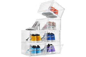 Attelite Shoe Box Organizer,Set of 6,Stackable Plastic Shoe Box with Clear Door, Shoe Storage Box Containers,For Display Sneakers,Easy Assembly,Fit up to US Size 12(13.4”x 10.6”x 7.4”)