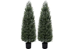 VIVATREES 2Pack 5ft Outdoor Artificial Cedar Topiary Trees, All-Weather Faux Pine for Home Porch Entryway Decor