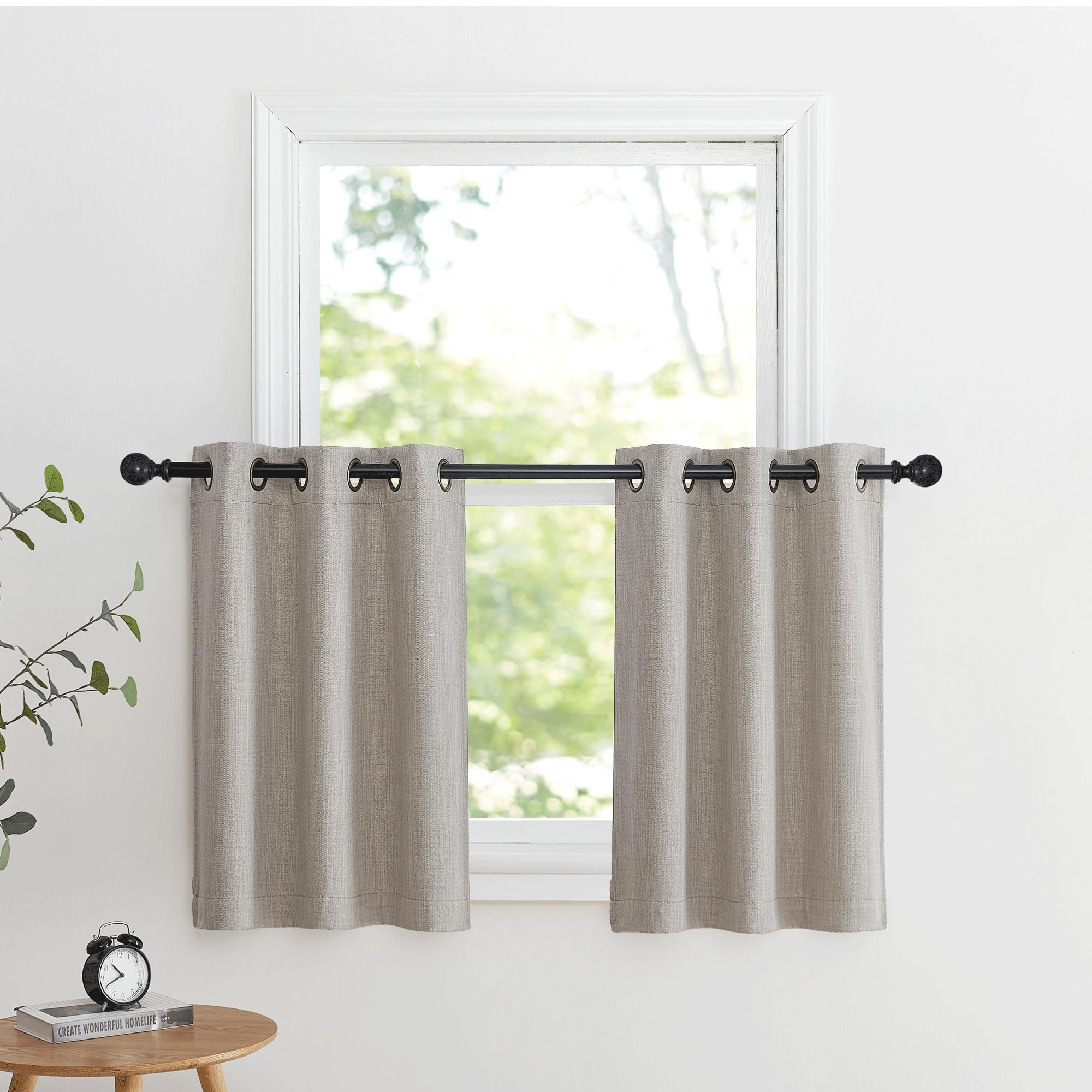 Photo 1 of NICETOWN Valances for Bedroom, Farmhouse Windows Blackout Thermal Insulated Valance Tiers for Living Room Short Curtains for Loft Basement Window Covering, 34" W x 36" L, Angora, 2 Panels