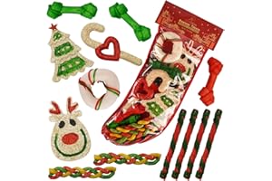 MON2SUN Holiday Christmas Dog Rawhide Treats Stocking for Small to Medium Dogs (13 Count)