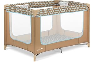 Dream On Me Zodiak Portable Playard in Coffee and Blue, Lightweight, Packable and Easy Setup Baby Playard, Breathable Mesh Sides and Soft Fabric - Comes with a Removable Padded Mat