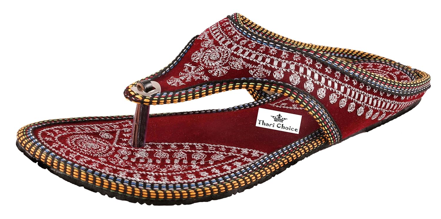 thari choice women's velvet ethnic flat chappal and slipper