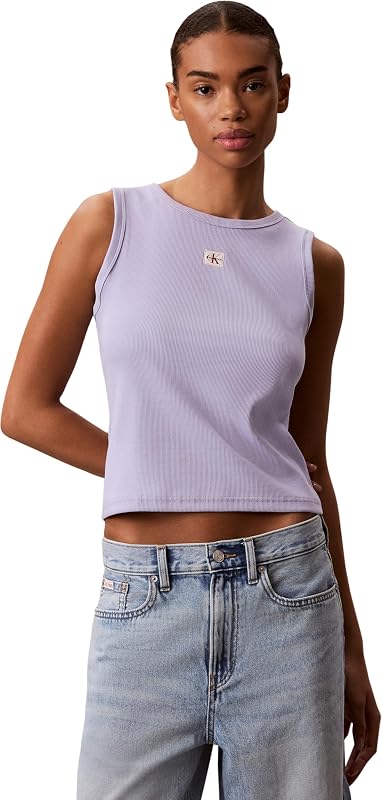Damen Tank Top Woven Label Cotton Rib mit Logo, Violett (Cosmic Sky), S