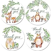 Woodland Forest Creatures Baby Shower and Birthday Stickers | 1.67 Inch - 48 Round | Neutral Party Decorations