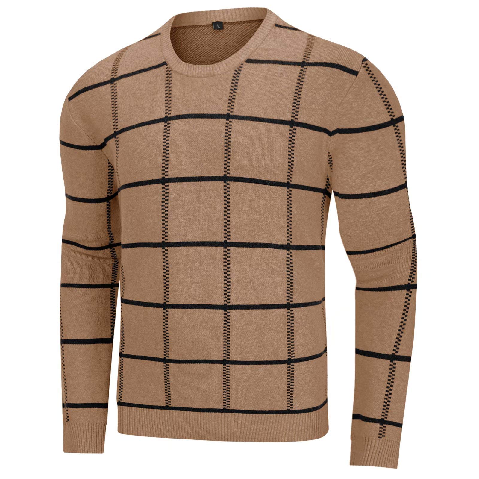 MAGCOMSENMen's Plaid Crewneck Sweater - Casual Cotton Fall Winter Sweater