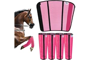 TAILNERY Fly Boots for Horses Set of 4 - Edge-Curved Design for Optimal Fit, Non-Sag Dual Stay System, Breathable Mesh for Comfort, Reduces Stomping & Fatigue (Medium to Large, Pink)
