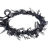 MOSTORY Black Flower Crown for Women - Gothic Floral Headband for Goth Wedding Renaissance Accessories, Dark Fairy Flower Headpiece with Feather for Witch Costume Cosplay Renfaire