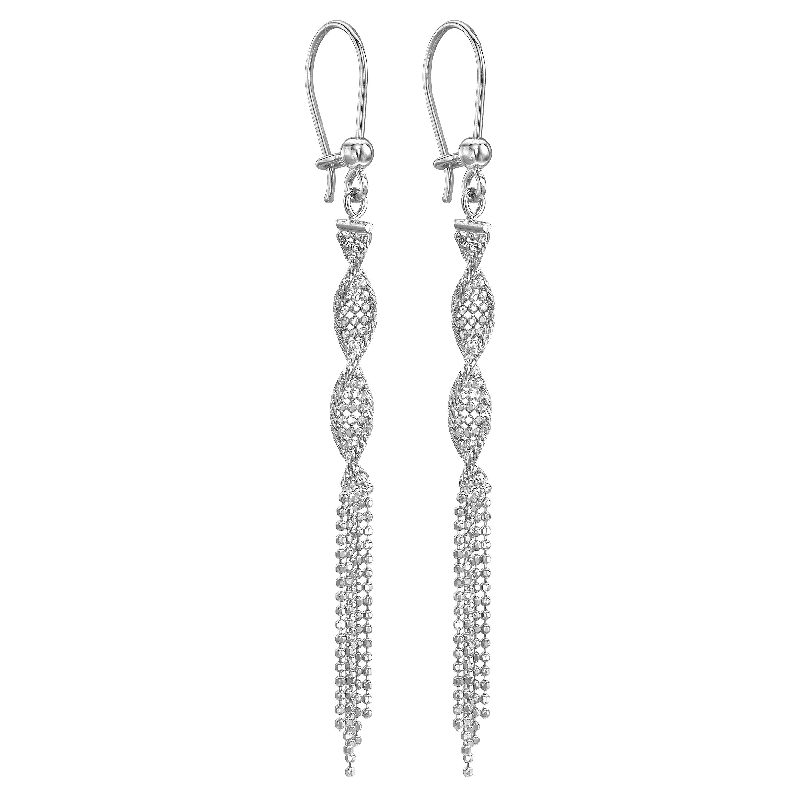 CARISSIMA Women's 9ct White Gold Diamond Cut Ball Twist Tassel Drop Earrings - 3.9mm x 69mm