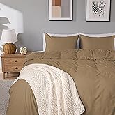 Ranunculus Washed Khaki Duvet Cover Set King Size, 3 Piece Prewashed Cotton-Like Bedding Set, Duvet Cover 104X90 Inches with Button Closure & 2 Pillow Shams for All Seasons,Comforter Not Included