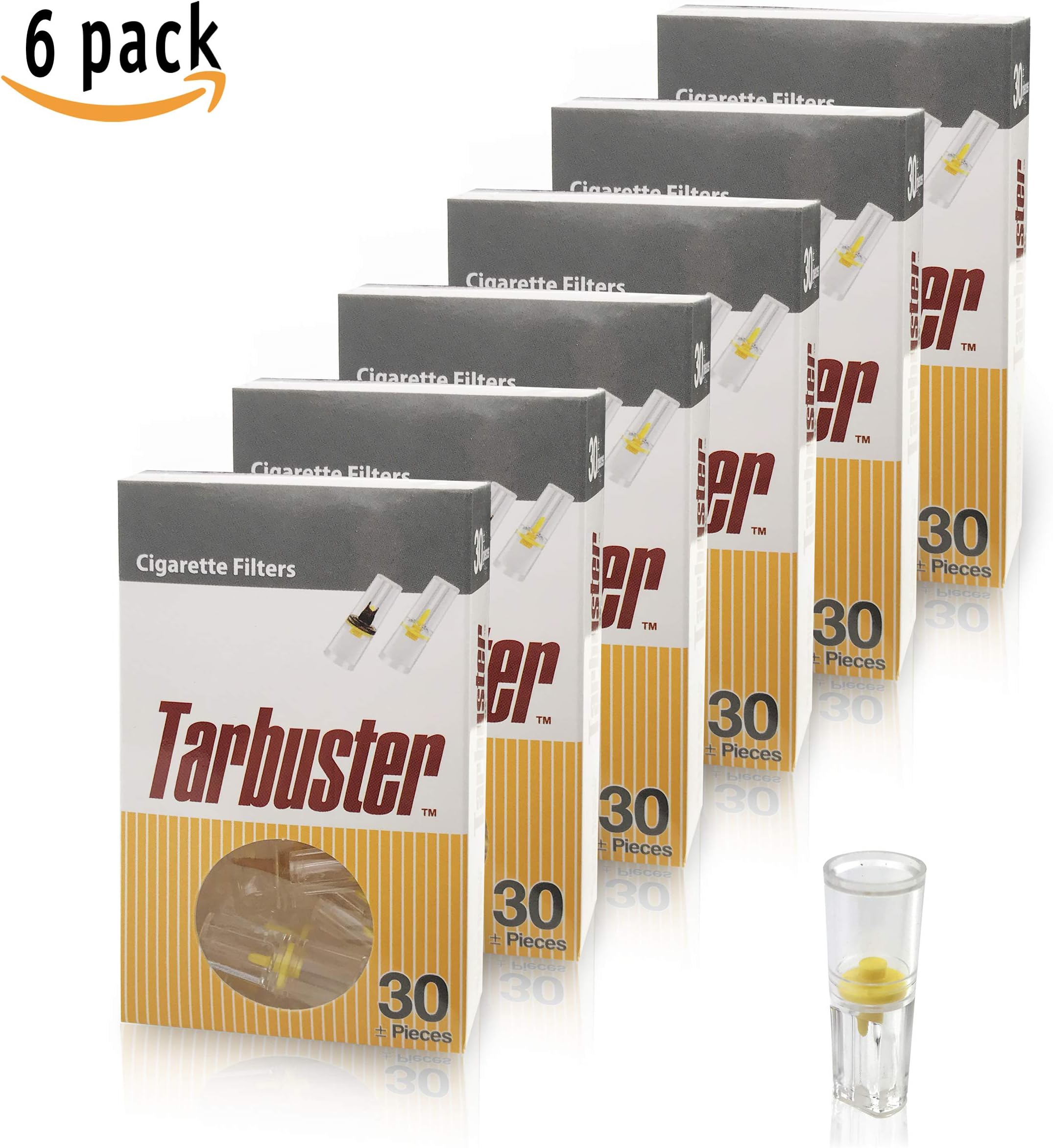 TarBuster 180 Efficient Disposable Tar Filter Tips for Smokers - 6 Box of 30 Each Tar Blocker Filters (180 Filters)