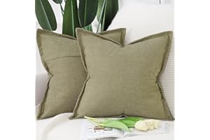 MADIZZ Set of 2 Polyester Linen Throw Pillow Covers with Broad Edge Soft Boho Decorative Pillow Cases for Sofa Bedroom Modern