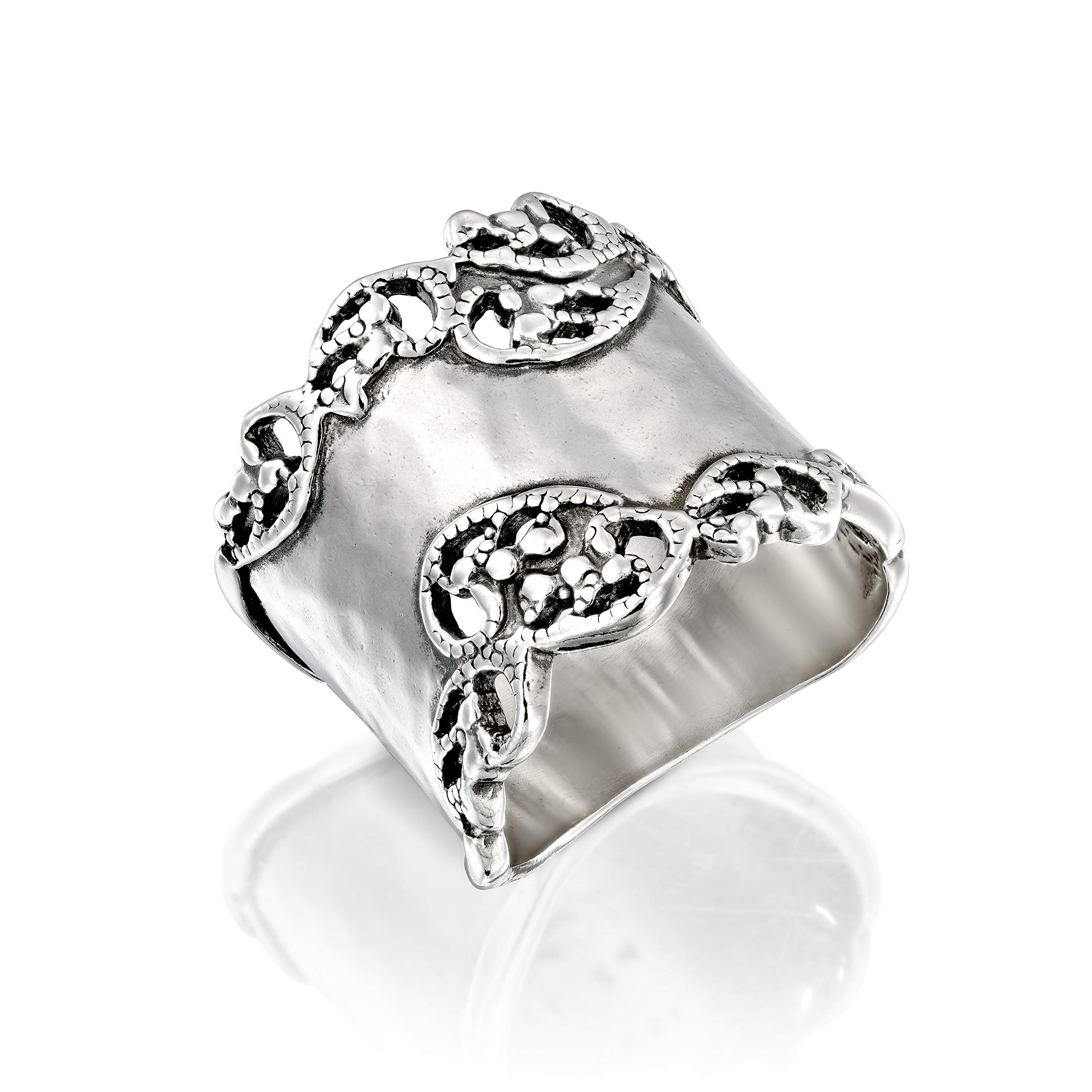 Paz Creations 925 Sterling Silver Hammered Filigree Ring