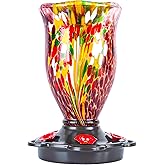 LUJII Bloom Shaped Hummingbird Feeders for Outdoors, Hand Blown Glass Humming Bird Feeder for Outside Hanging, Leak Proof & Metal Base Top, 25 fl.oz Capacity, Gifts for Bird Lovers, Purple