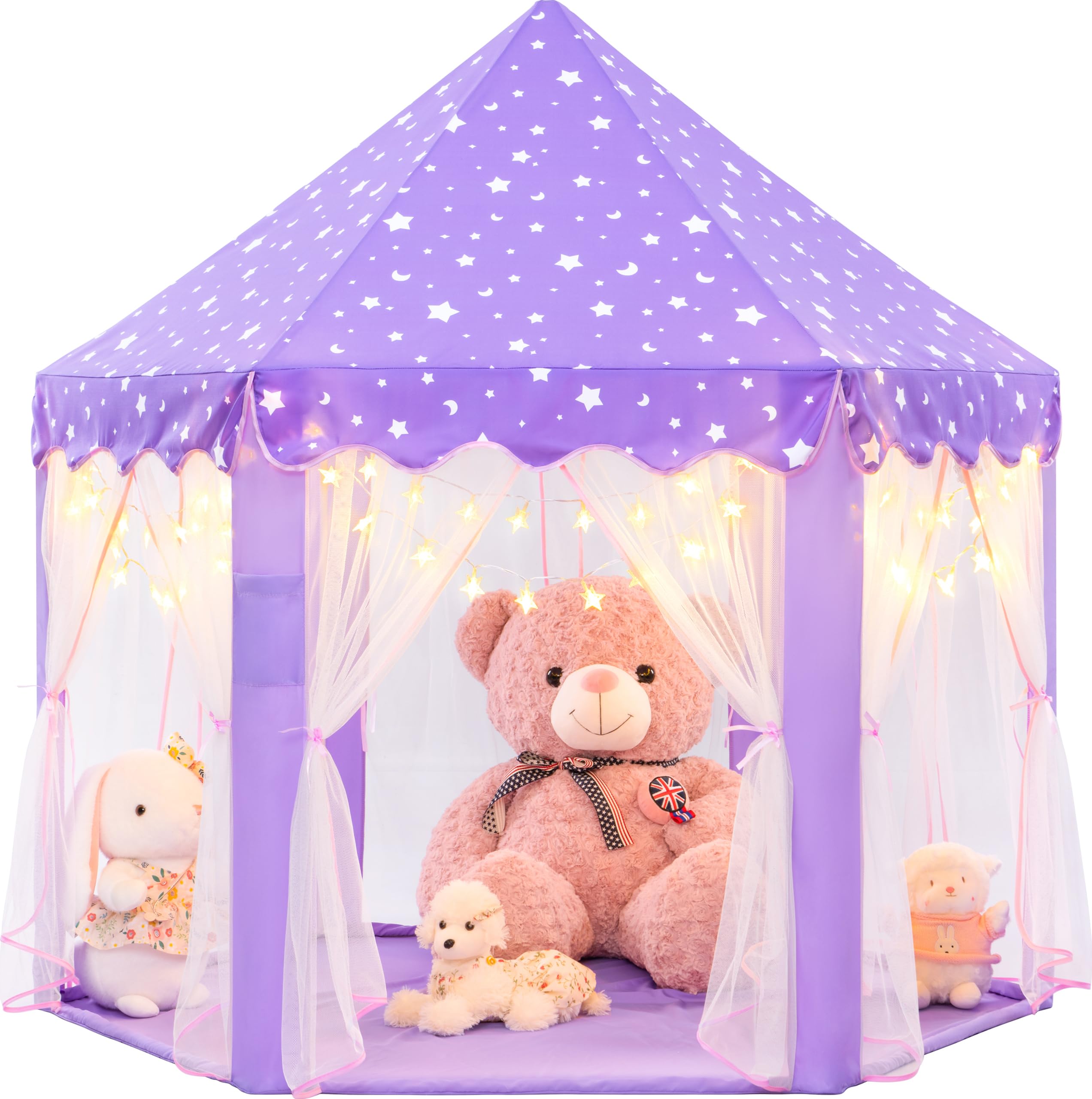 EVOIONOS Purple Tent for Girls, Kids Tent Indoor, Princess Tent with Star Lights, Girls Play Tent, Princess Castle Playhouse Tent, Little Girls Lavendar Tent, 55x53 Princess Tent for Girls