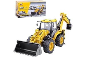 Qcar Backhoe Loader Excavator Truck Toys for Kids 1/50 Metal Engineering Vehicle Construction Tractor Model Collection Bulldozer Back Hoe Truck Decoration Toy Gift for Kids
