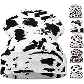 AMOFIA Women's Cow Print Beanie Hats Unisex Cuffed Knit Hat Men's Winter Warm Skull Caps