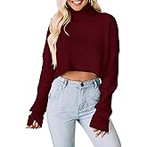 PRETTYGARDEN Women's 2026 Spring Fall Winter Turtleneck Cropped Sweater Causal Ribbed Knit Long Sleeve Pullover Jumper Tops