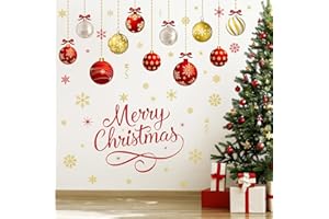 IMISHM Christmas Wall Decals - 6 Sheets Removable Decorations, Stickers for Wall, Window, Refrigerator Door - Balls and Ornaments