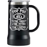 Onebttl Pop Pop Gifts Stainless Steel Beer Stein Tumbler, 24oz Beer Mug with Lid for Father's Day, Christmas - Man Myth Legend