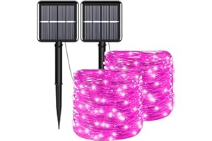 YAOZHOU Solar Christmas String Lights Pink Outdoor Waterproof 100 LED（2 Pack） 8 Modes Copper String Lights Fairy Lights for Valentines Day Garden, Patio, Fence, Balcony, Outdoors(Pink 2pcs