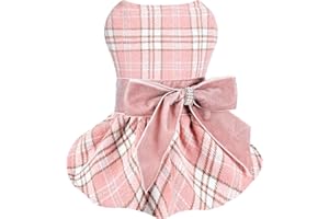 Kosiyi Dog Sweater Dresses for Small Dogs Girl Dog Outfit Yorkie Puppy Clothes Pink Dogs Dress Princess Plaid Dress, Winter Spring Pet Holiday Festival Apparel Dress, Small, Pink,6-9lb