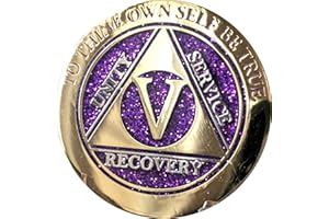 RECOVERYCHIP 5 Year Elegant Glitter Purple Gold Silver Bi-Plated AA Medallion Chip