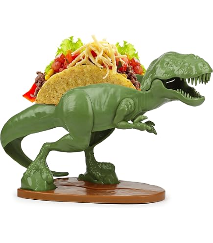 Colorful Taco Holder Set With Adorable Dinosaur Stand - Perfect For Taco Tuesday & Fun Food Parties