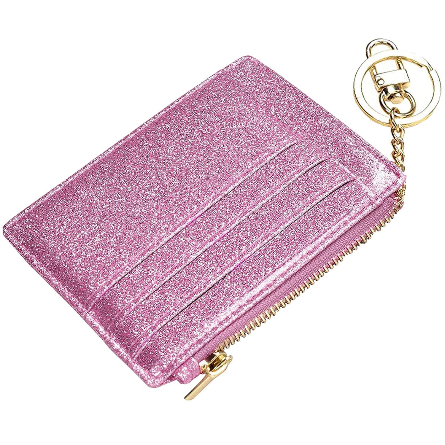 ehsbuy Card Holders Women Slim Ladies Card Holder Wallet RFID Blocking Leather Zipper Coin Purse Keychain Card Wallet