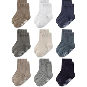 TITAREEY 9 Pairs Toddler Socks with Grips Baby Boy Girl Non Slip Crew Socks | Toddler Grip Socks,Ankle Socks,Combed Cotton,9