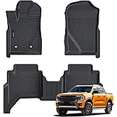 Auxko All Weather Floor Mats Fit for Ford Ranger 2025 2024 TPE Rubber Liners Set Ranger Accessories All Season Guard Odorless Anti-Slip Floor Mats