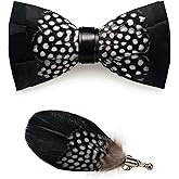 RBOCOTT Handmade Feather Pre-tied Bow tie and Brooch Sets for Men
