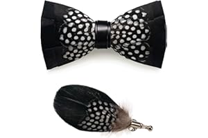 RBOCOTT Handmade Feather Pre-tied Bow tie and Brooch Sets for Men