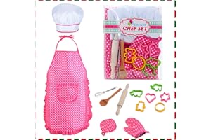 HmiL-U Chef Set for Kids - 13 Pcs Kid Cooking and Baking Sets Includes Apron, Hat, Utensils, Cooking Mitt for Kids Chef Role Play Sets , Gift for 3 Year Old Girls and up