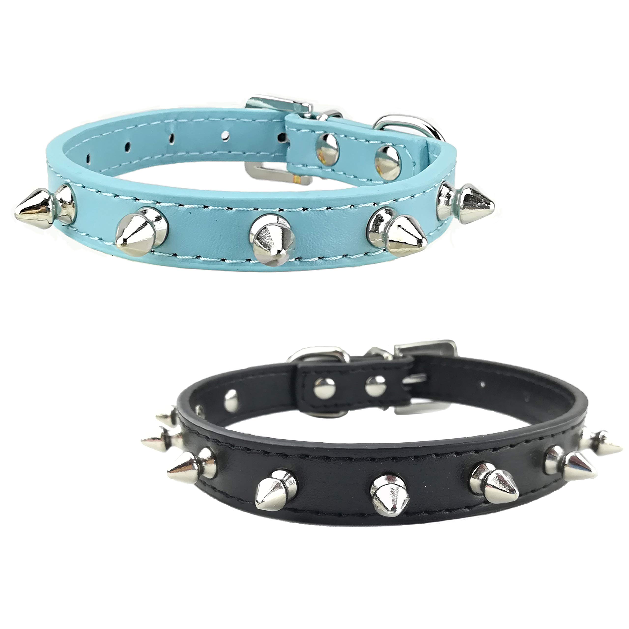 Newtensina Fashion 2pcs Studded Dogs Collar Set Punk Studded Puppy Collar for Small Dogs Cats - Blue Black - S