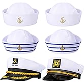 SATINIOR 6 Pieces Yacht Captain Sailor Hat Navy White Ship Boat Caps Costumes for Halloween Dressing up Party Adult Men Women