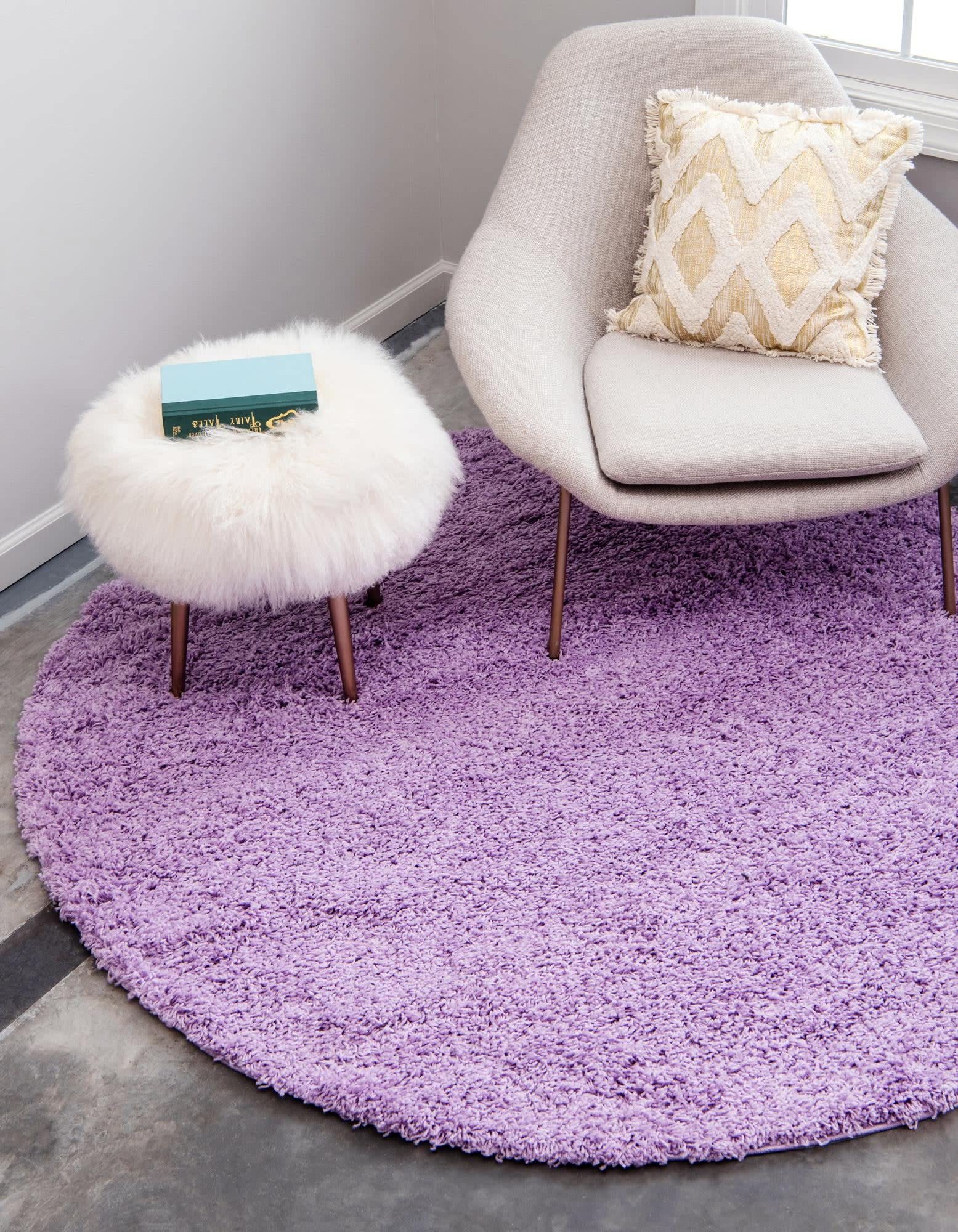 Unique Loom Solid Shag Collection Area Rug (6' 1" Round, Lilac) Image